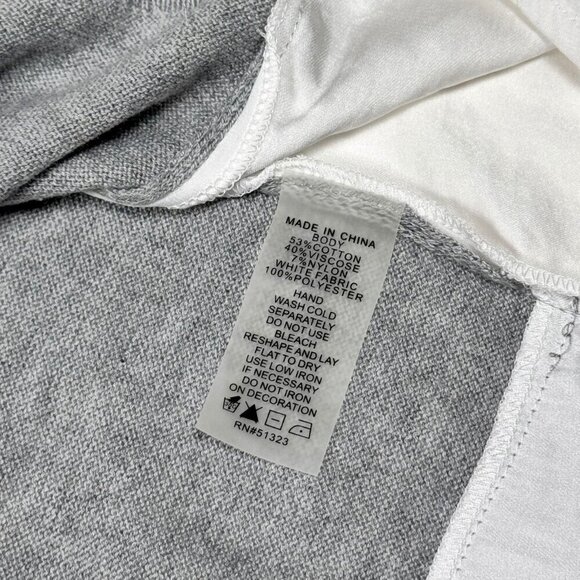 NWT Vince Camuto Jeweled Neck Sweater Sz.M Gray Chiffon Hem Oversized Preppy - Picture 6 of 9